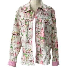 3 Sisters Three Sisters Pink Green Floral Sailboat Print Jacket Size Medium